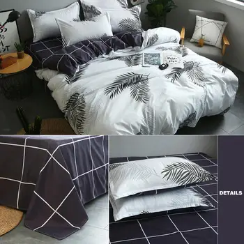

4pcs Simple Bedding Set Banana Leaf Printing Duvet Cover Bed Sheet Print Quilt Duvet Cover Flat Bed Sheet Pillowcase