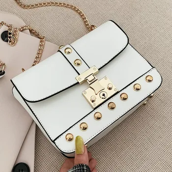 

Luxury Newest PU Leather Fashion New Chain Messenger Bags Gold Rivet Shoulder Hand Bag Handbags Women Bags Designer Day Clutches