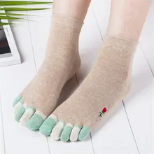 Забавные женские носки с цветочным принтом, Разноцветные носки с пальцами, теплые хлопковые носки, носки для женщин