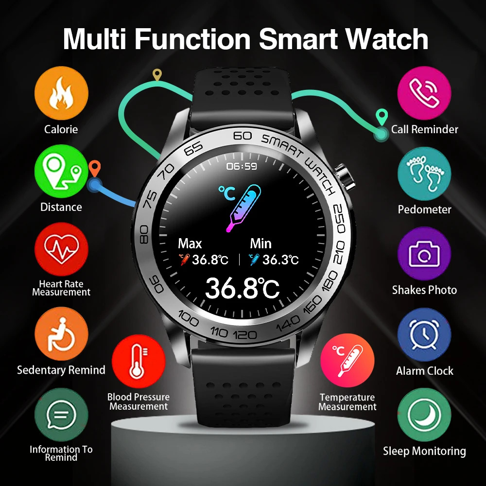 smart watch 2021 Temperature GPS track long battery life English German French  smartwatch for men Android IOS