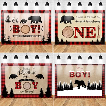 

Jungle Photography Backdrop Wild One Lumberjack Boy Baby Shower Background Animal Birthday Party Background for Photo Studio