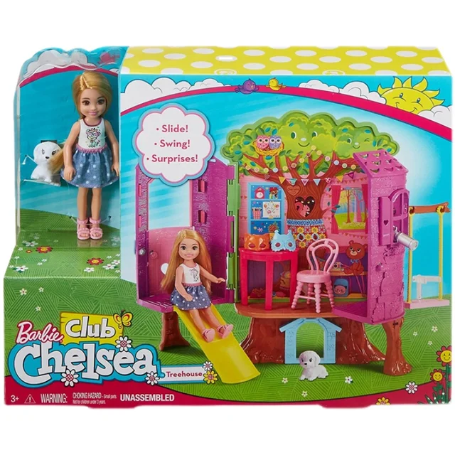 Barbie Club Chelsea Treehouse Playset Chelsea Doll Princess Pet Gift Box Play House Doll Set Toy Girl Brinquedos Gift FPF83 6