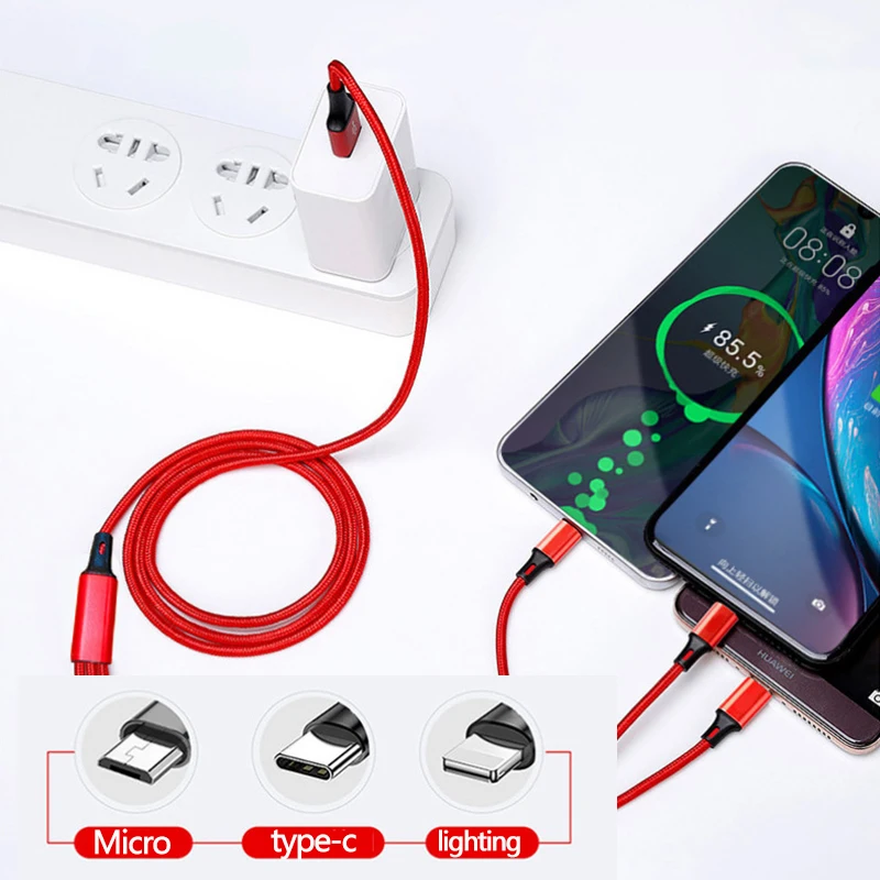 Нейлоновый кабель 3 в 1 зарядный для iPhone Android Type-c | Мобильные телефоны и аксессуары