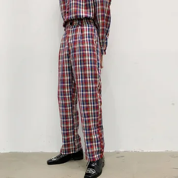 

Homem feminino vintage moda casual xadrez pant masculino high street hip hop calças retas terno pant