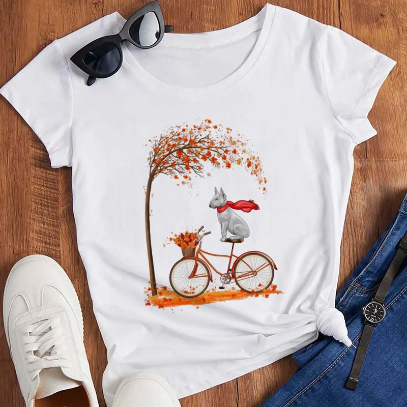 Pink T Shirt Women Beautiful Scenery Bicycle Vogue Casual Tshirt Harajuku Korean Style Graphic Tops Kawaii Short Sleeve T-shirt