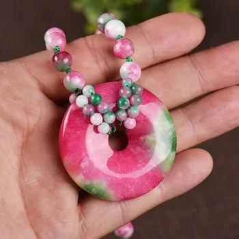

Colorful jade pendant green necklace