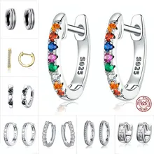 BISAER, 925 пробы, серебро, кубический циркон, Круглый Круг, кристалл, женские корейские серьги-кольца для женщин, модные женские Серьги brincos