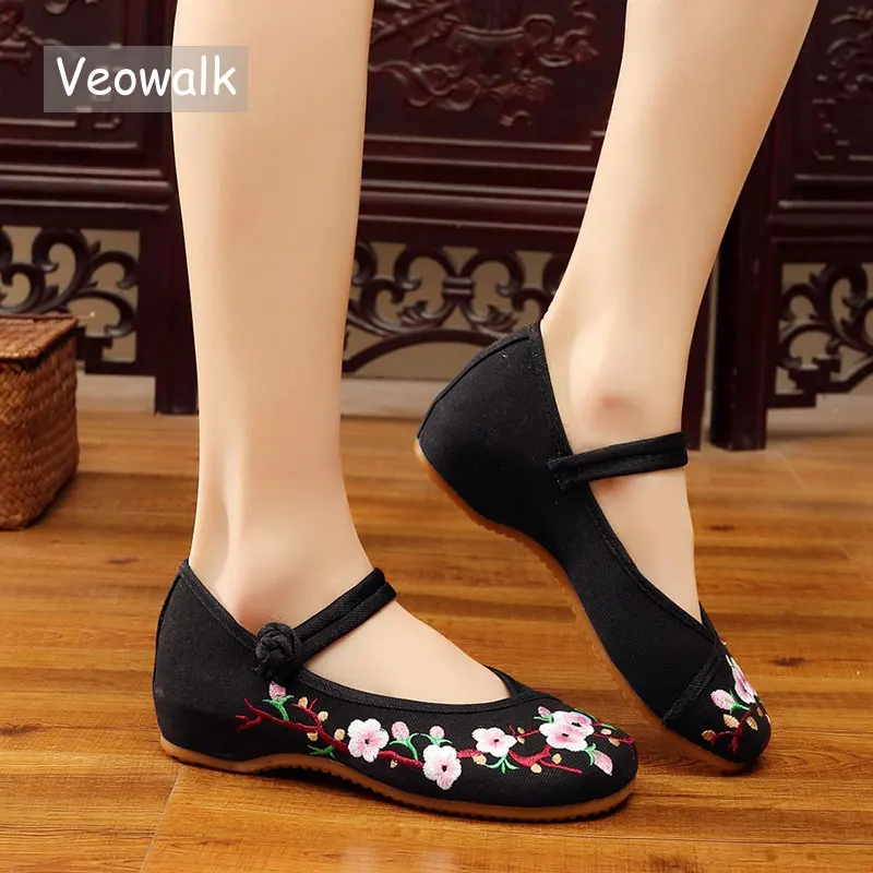 

Женские холщовые балетки Veowalk с цветочной вышивкой, балетки на плоской подошве, удобные тканевые Повседневные Туфли Мэри Джейн для дам