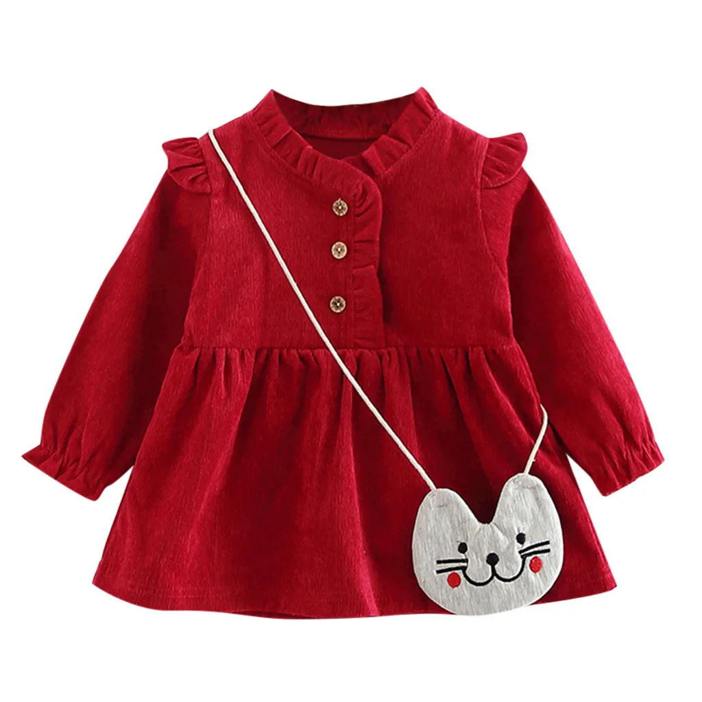 Платье принцессы с оборками+ сумка, комплект для маленьких девочек, теплые зимние платья с длинными рукавами sukienka dziewczynka