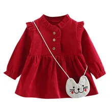 Платье принцессы с оборками+ сумка, комплект для маленьких девочек, теплые зимние платья с длинными рукавами sukienka dziewczynka