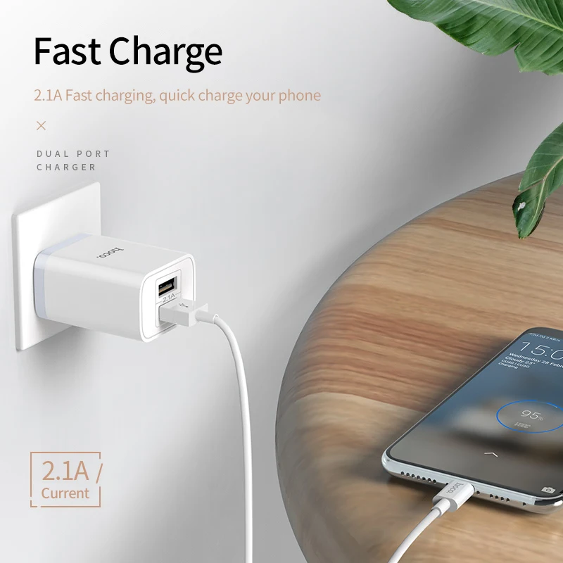 HOCO 5 V/2.1A двойное зарядное устройство USB быстрая зарядка зарядное устройство адаптер для iphone ipad mini samsung Xiaomi