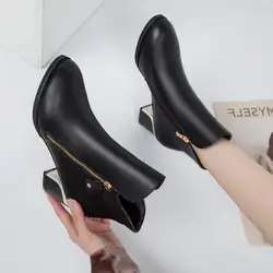 Осень 2018 г. Новая женская обувь пикантные ботильоны на шнуровке короткие ботинки Модная европейская обувь на высоком каблуке с острым