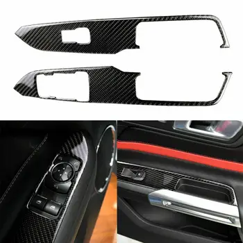 

EIDRAN 2PCS New Car Carbon Fiber Window Switch Lock Cover Trim Fit For Ford Mustang 2015 2016 2017