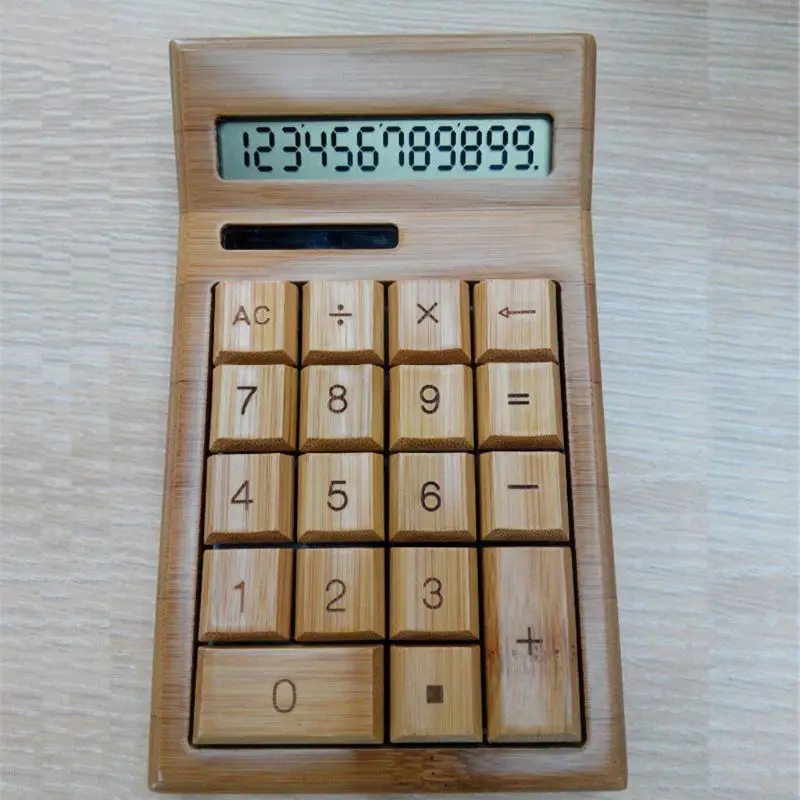 Bamboo Wooden Solar Calculators Standard Function Desktop Calculator E65A 2