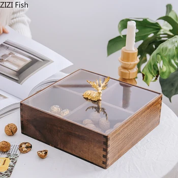 

Creative Square Fruit Plate Candy Storage Box 4 Grids Nuts Snack Storage Box with Cover Household Food Storage Tools