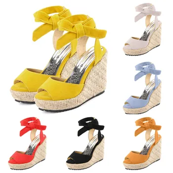 

Female Drop Shopping Plus Size Nice Pop Tide WoMen Fashion Open Toe Wedges Thick Bottom Lace-Up Beach Shoes Roman Sandals 515