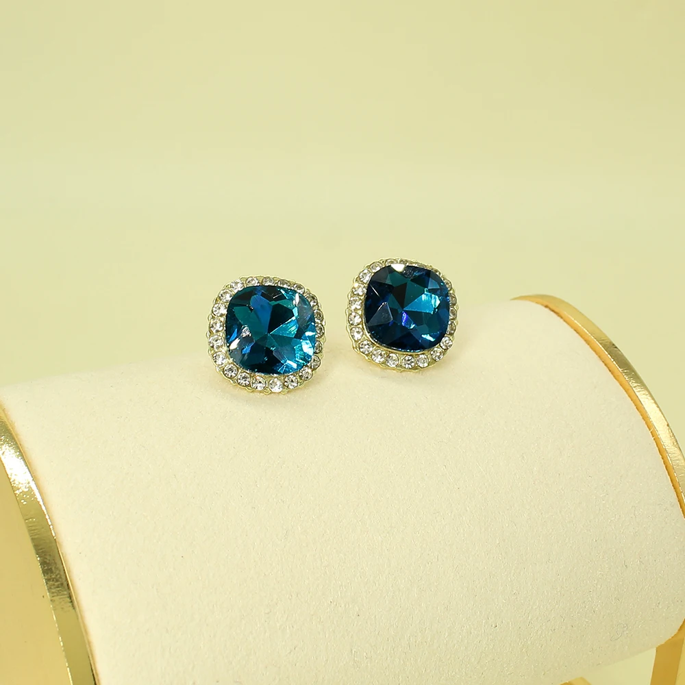 Elegant Simple Dark Blue Crystal Rhinestone Square Stud Earrings Suitable For Women Fashion Temperament Wedding Jewelry Gifts | Украшения и