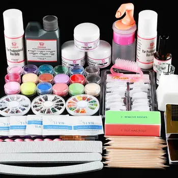 

Pro Acrylic Nail Kit Manicure Set Acrylic Power Liquid Glitter Nail Tips File Brush Decoration Nail Art Tools Kit For Manicure
