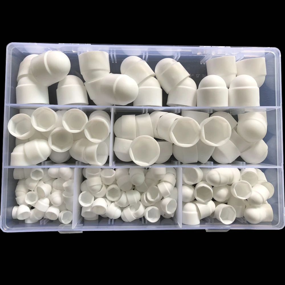 Black White Dome Protection Cap Covers Exposed Hexagon Plastic PE Nut Bolt Assortment Kit