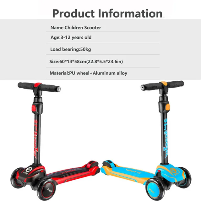 Infant Shining Children Scooter PU Flashing 3 Wheel Kids Scooter Adjustable Height Outdoor Skateboard Gift for Children Kids 6