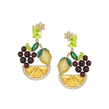 

Brand New Arrival 925 Sterling Silver Mutlicolor Zircon Lemon Grape Fruit Earrings for Women Party Summer Vacation Jewelry