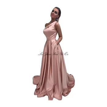 

One-shoulder Evening Dress 2020 A-line Satin Formal Dress Party Evening Gown With Pockets Custom-Made Long Dress Robe De Soiree