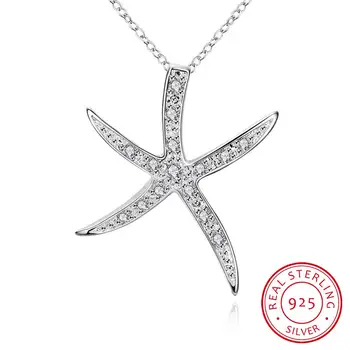 

LEKANI Crystal Big Starfish Decoration pendants 925 sterling silver necklaces Fine Jewelry For Woman Valentine's Day Gift