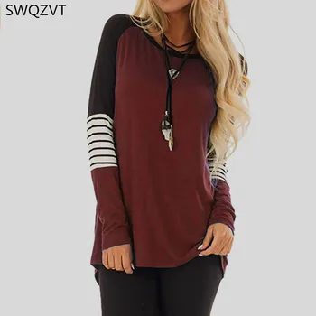 

Stripe Autumn Winter Long Sleeve Women's T Shirt Casual Loose T Shirt for Ladies Female Outwear Women Top Tee Plus Size 5XL 2019