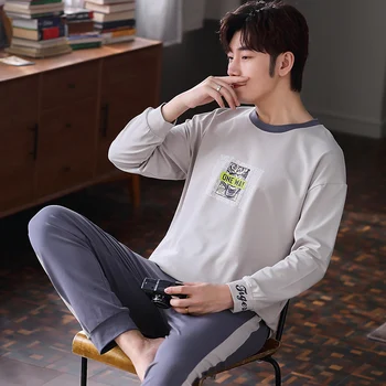 

Winter And Autumn Mens Pyjama Sets 100% Cotton Pajamas Long-sleeve Casual Men Pajama Set Plus Size L-3XL Sleepwear