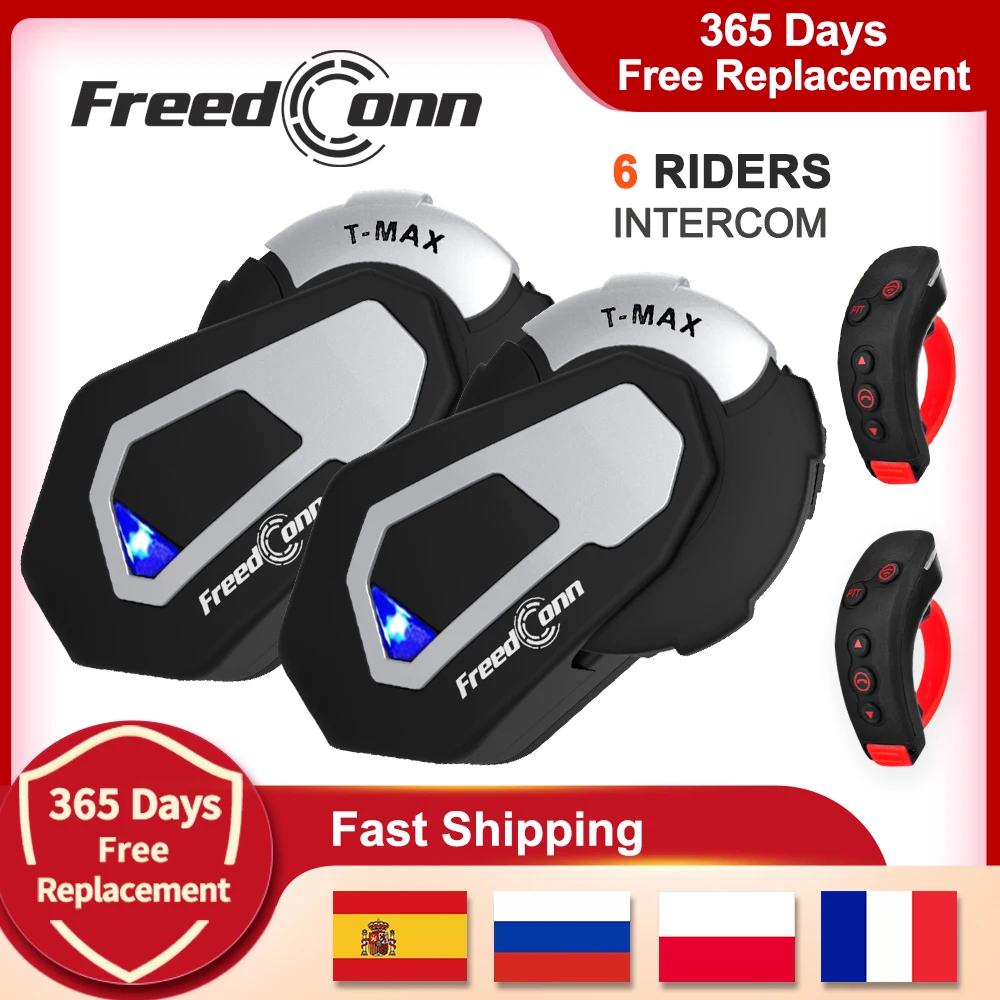 FreedConn-auriculares T-MAX S + L3 con Control remoto para motocicleta, intercomunicador 2 en 1 de 1000M, 6 casco para conductores con Bluetooth