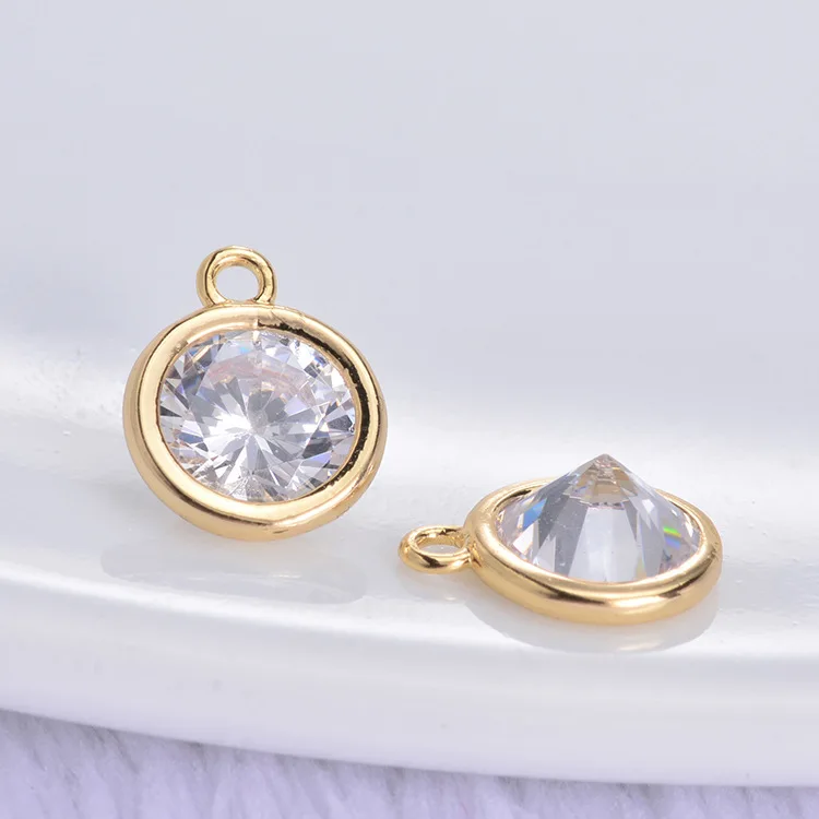 

(331) 6PCS 7x9MM 24K Gold Color Plated Brass with Zircon Round Pendants Charms High Quality DIY Jewelry Making Findings