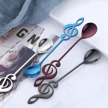 

1PCS Stainless Steel Spoon Coffee Spoon Shape Music Theme Tea Stirring Spoon Small Ice Cream Dessert Spoon Creative Tableware