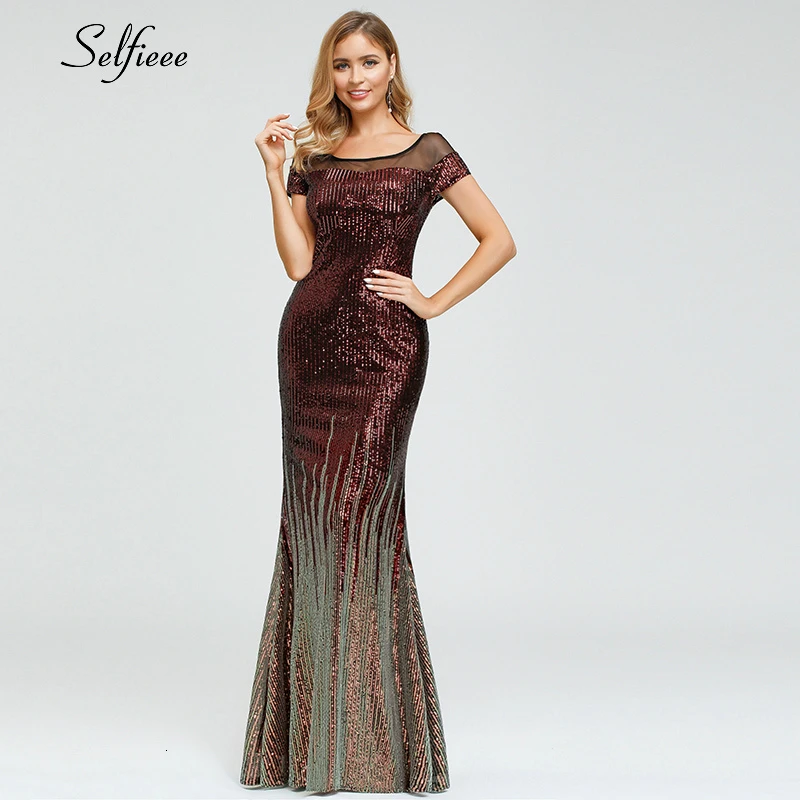 

Luxury Sequin Dress Women Mermaid Short Sleeve O-Neck Sexy Bodycon Dress Spakle Ladies Formal Party Dress Vestido De Festa 2019