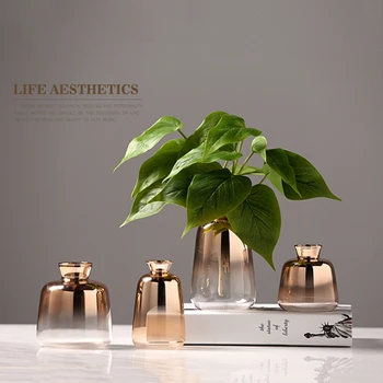 

Table Glass Vase Spray Paint Gold Gradient Glass Vase Desk Decor Country Style For Desktop Household Simple Plant Container
