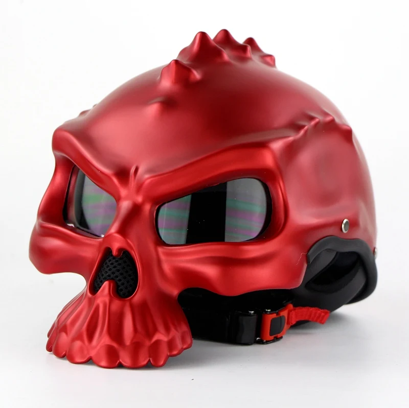 Casco Moto винтажный крутой шлем, закрывающий половину лица Череп цельный высококачественный Abs Porta Casco Cascos Modulares Para Moto Motor Kask - Цвет: Red