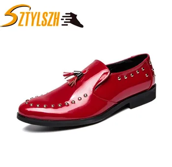 

Autumn and Winter Men Dress Shoes Fashion Patent Shoes Rivets For Men High Quality Casual Shoes Mens Flats Men Wedding Shoes