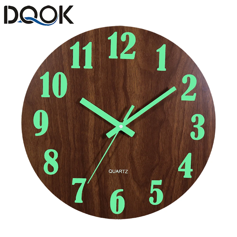 12 Inch Luminous Wall Clock Wood Silent light in dark night Nordic Fashion Wall Clock Non Ticking Clock With Night Light