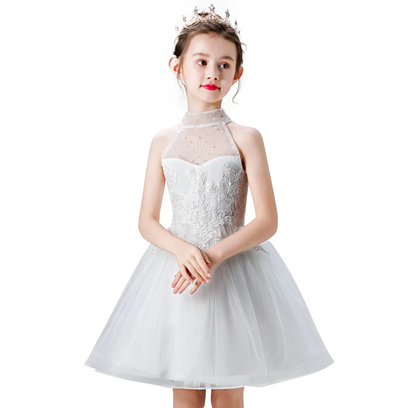 

2023 new Flower Girl's Birthday Banquet Embroidered Drill Lace Stitching Dress Elegant Girl's Wedding dress
