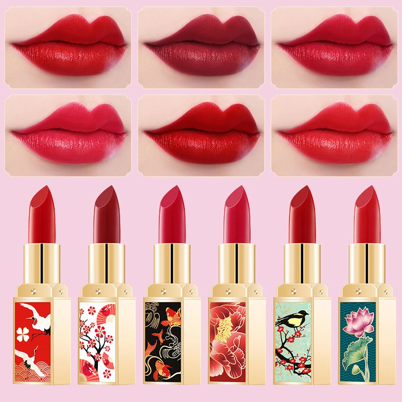 

GJLash 6 Colors Lips Makeup Chinese Lipstick The Imperial Palace Lipstick Waterproof Easy to Wear Matte Batom Lipstick