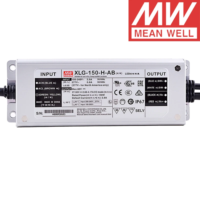 Mean Well XLG-150-H-AB Skyscraper/Street lighting meanwell 3 in 1 dimming 150W/27-56V/1400-4170mA Constant Power Mode LED Driver |