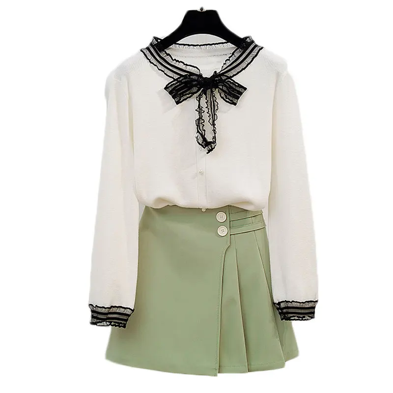 

Autumn Suits New Fashion Ladies' Sweater Pearl& Skirt Two Pcs Clothing Set Leisure Women Outfit Vestido Long Sleeve Top Big SALE