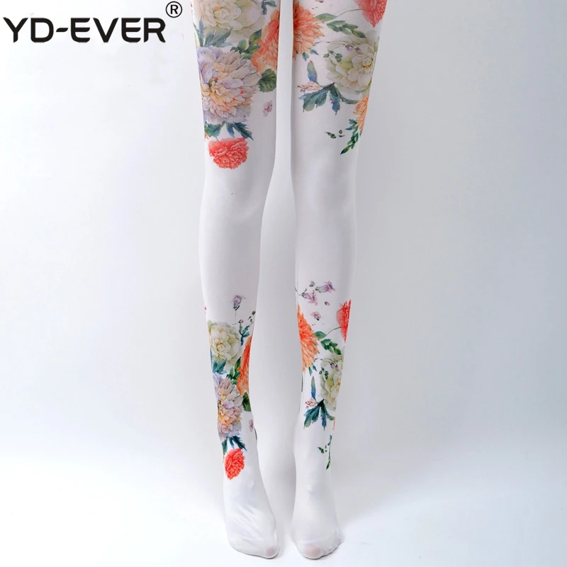 Жаккардовые Женские Колготки с рисунком пиона обтягивающие бархатные колготки