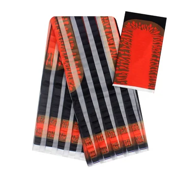 

Hot sale Gahna Style satin silk fabric with organza ribbon African fabrics design 2019 high quality 4+2yards