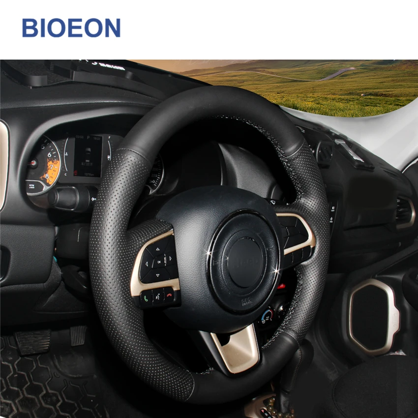 Черная искусственная кожа рулевое колесо Крышка для Jeep Compass Renegade