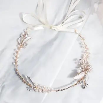 

Rose Gold Hair Accessories Leaf Women Headband Rhinestone Bridal Hair Vine Pearls Jewelry Handmade Wedding Accessorie Hair Piece