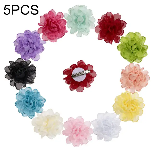 Cute 22 Colors Fashion Baby Girls Mini Chiffon Flowers Hair Clips Sweet Children Hairpins for Kids Hair Accessories M5PCSmixed