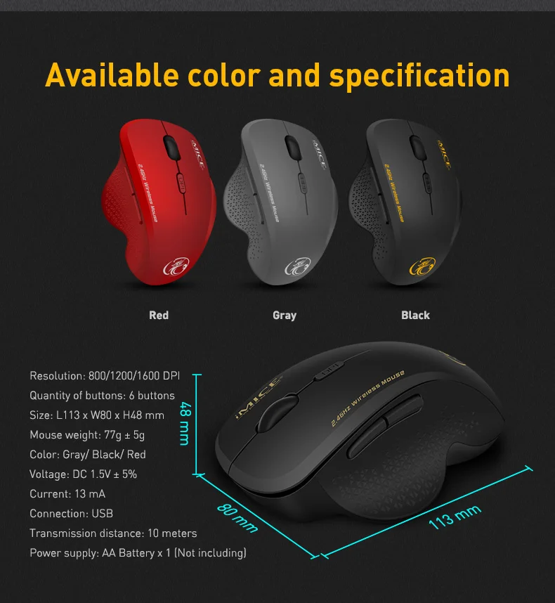 Wireless Mouse Gamer Computer Mouse Ergonomic Wireless USB Receiver Mouse 6 buttons Mause 1600 DPI Gaming Mice For PC Laptop