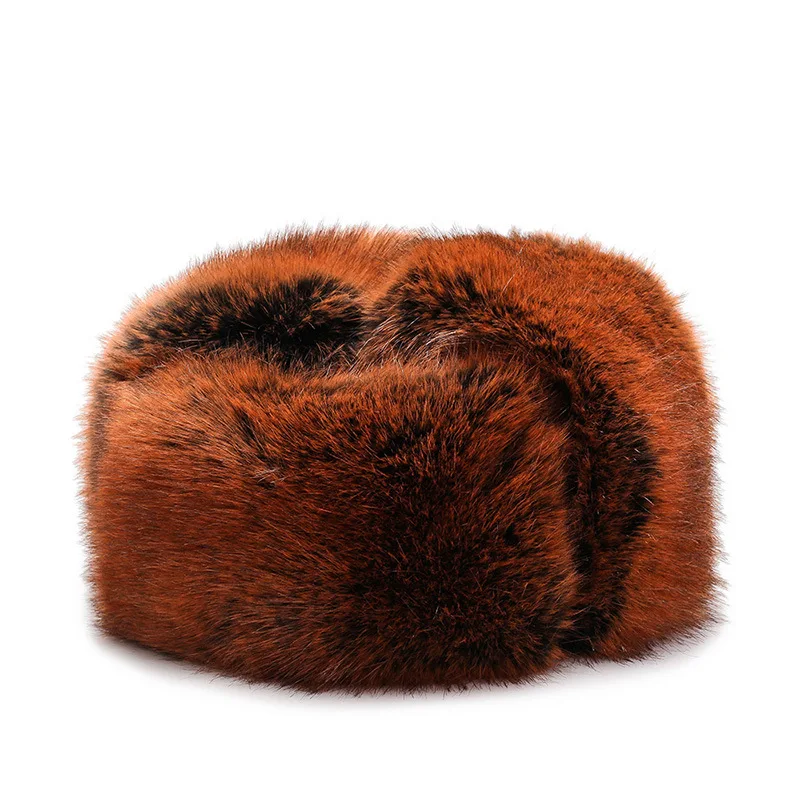 Меховая шапка унисекс с натуральным мехом енота, лисы, русские шапки, зимние толстые теплые уши, модная шапка-бомбер, черная шапка с ушками, Мужская зимняя шапка s - Цвет: Brown
