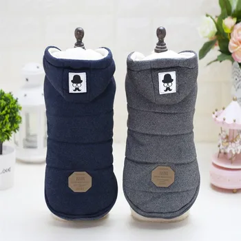 

Winter Warm Pet Dog Clothes Hooded Thick Cotton Cat Puppy Dogs Costume Blue/Gray Pet Clothes S-2XL