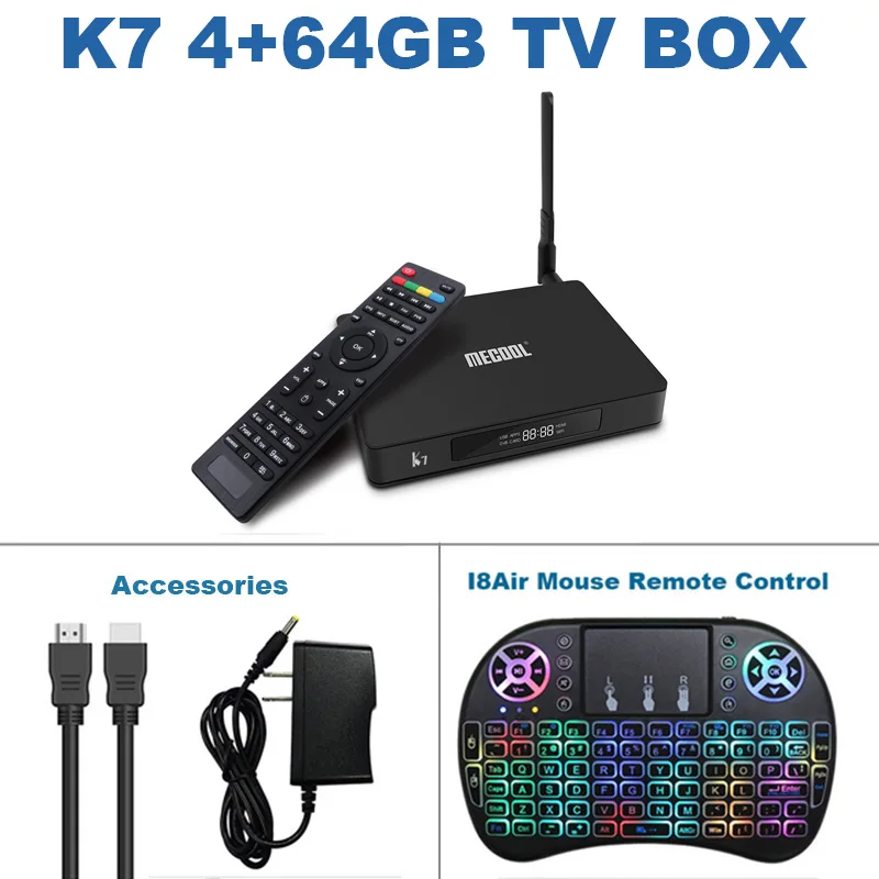 MECOOL Новая ТВ приставка K7 Andriod9.0 ТВ приставка DVB-S2 DVB-T2/T DVB-C 4 Гб+ 64 Гб Amlogic S905X2 Bluetooth 4,1 2,4/5G wifi смарт-приставка - Цвет: K7 TV BOX -I8